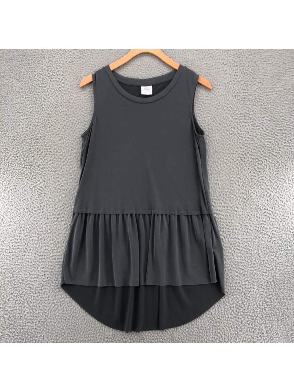Mote Top Womens Small Gray Modal Blend High Low Pleated Sleeveless Stretch Knit